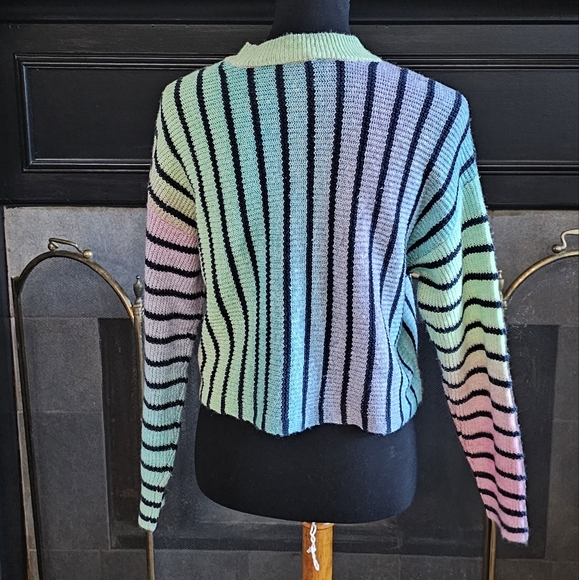 Cropped Ombre Neon Striped Knit Pullover Sweater Circus NY XS - Picture 5 of 10